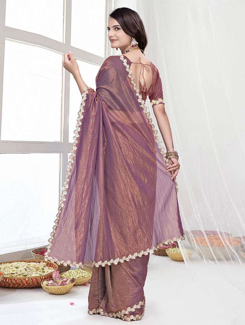 women solid with embellished bordered saree with blouse - 22228437 -  Standard Image - 1