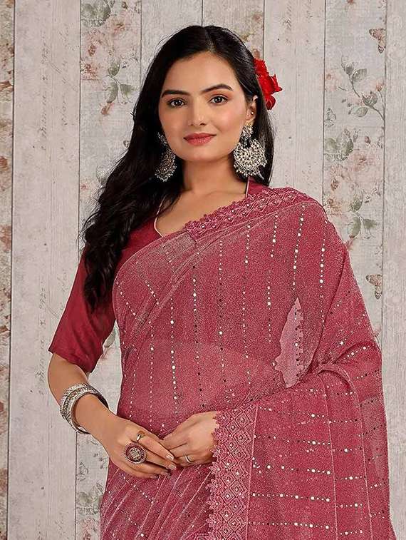 women solid with work embellished saree with blouse - 22228444 -  Standard Image - 1