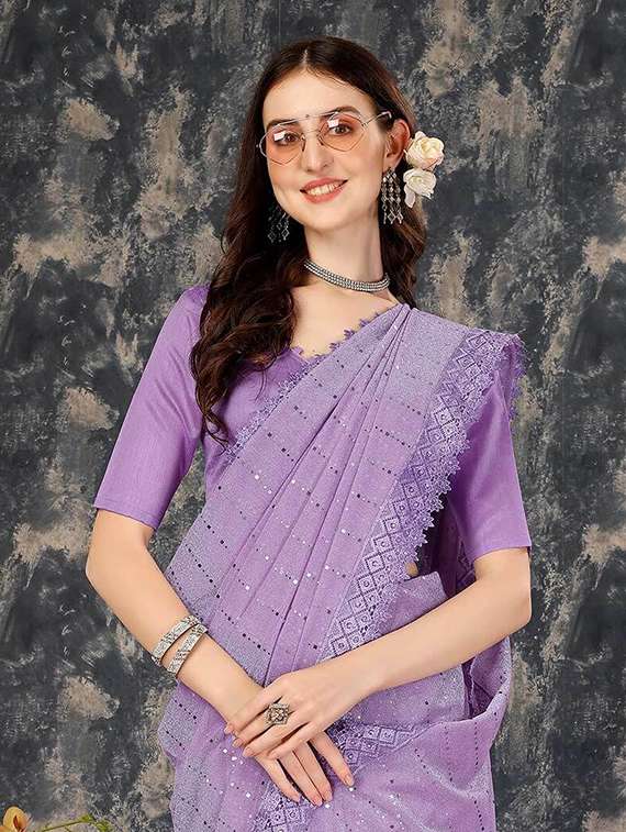 women solid with work embellished saree with blouse - 22228455 -  Standard Image - 1