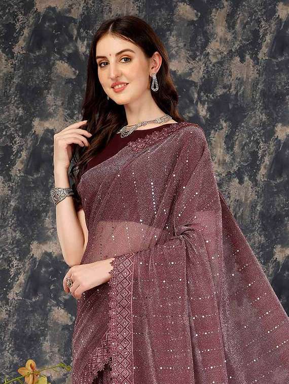 women solid with work embellished saree with blouse - 22228464 -  Standard Image - 1