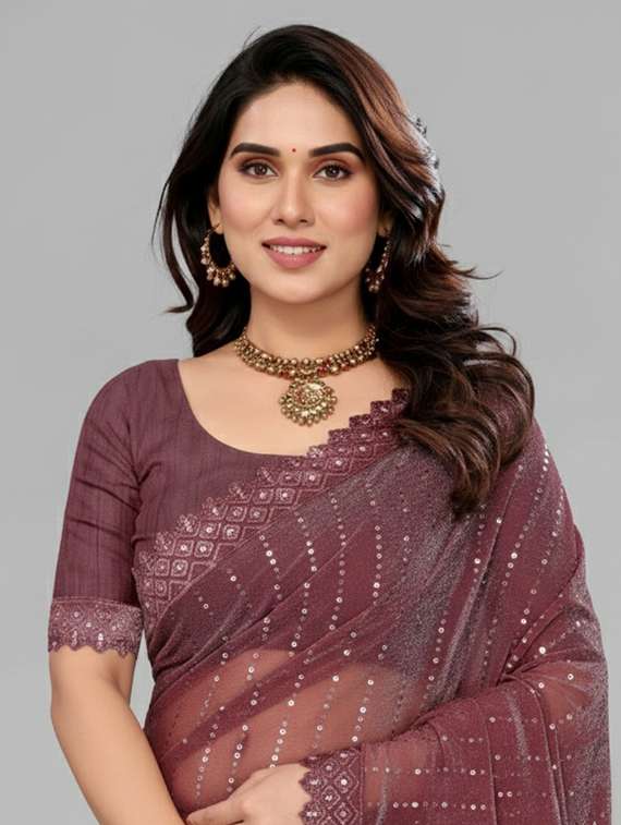 women solid with work embellished saree with blouse - 22228464 -  Standard Image - 1