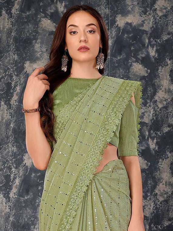women solid with work embellished saree with blouse - 22228465 -  Standard Image - 1