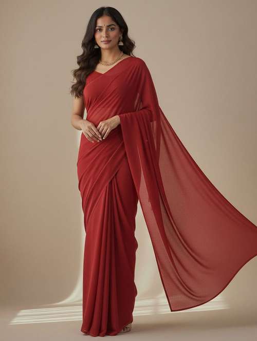 women solid plain saree with blouse - 22228477 -  Standard Image - 0