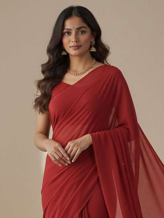 women solid plain saree with blouse - 22228477 -  Standard Image - 1