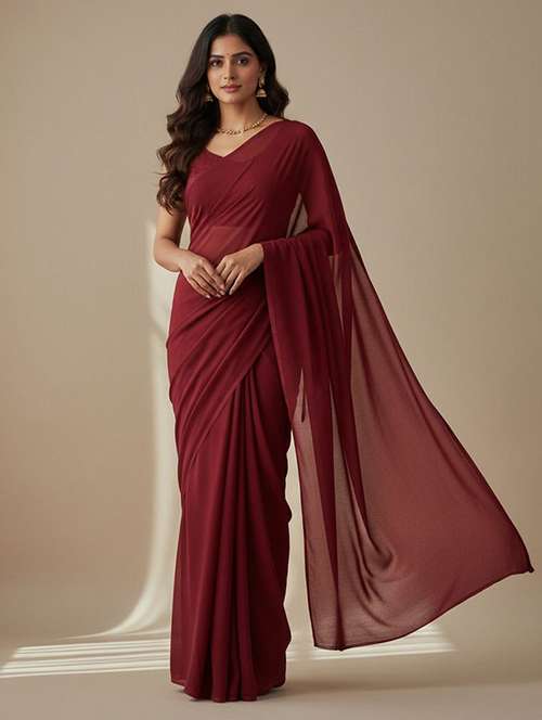women solid plain saree with blouse - 22228487 -  Standard Image - 0