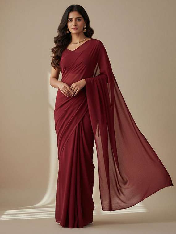 women solid plain saree with blouse