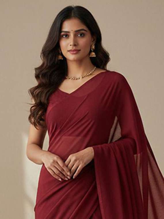women solid plain saree with blouse - 22228487 -  Standard Image - 1