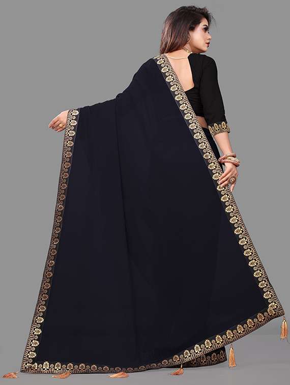 black georgette printed saree with blouse - 22228488 -  Standard Image - 1
