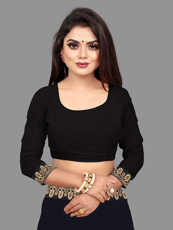 black georgette printed saree with blouse - 22228488 -  Standard Image - 4