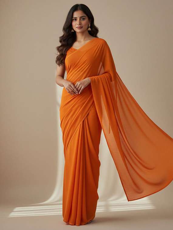 women solid plain saree with blouse