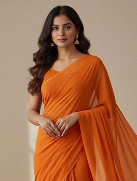 women solid plain saree with blouse - 22228494 -  Standard Image - 1
