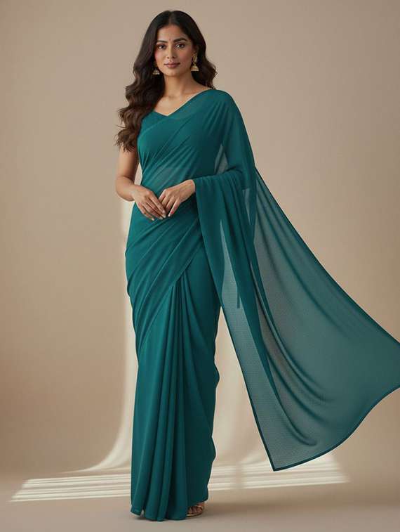 women solid plain saree with blouse