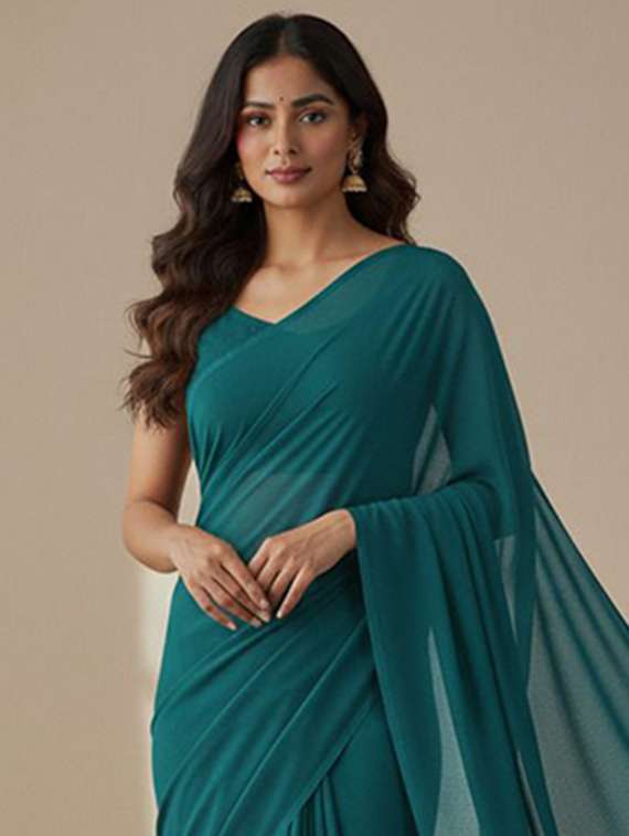 women solid plain saree with blouse - 22228507 -  Standard Image - 1