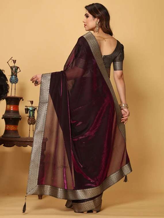 purple lycra blend printed saree with blouse - 22228509 -  Standard Image - 1