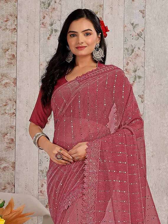 women solid with work embellished saree with blouse - 22228512 -  Standard Image - 1