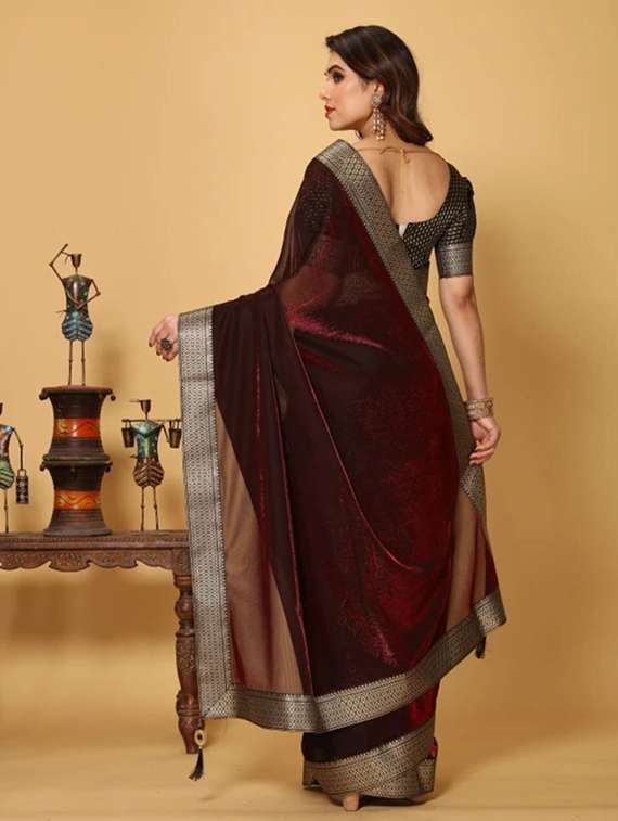 women solid with bordered saree with blouse - 22228514 -  Standard Image - 1