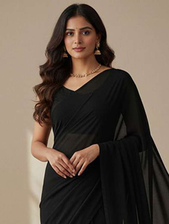 women solid plain saree with blouse - 22228515 -  Standard Image - 1