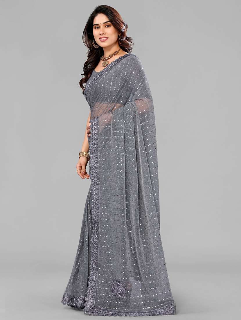 women solid with work embellished saree with blouse - 22228524 -  Standard Image - 1