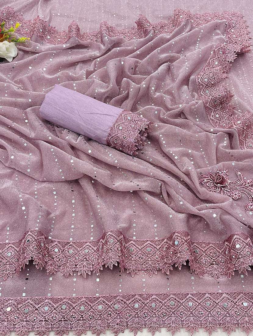 women solid with work embellished saree with blouse - 22228544 -  Standard Image - 4