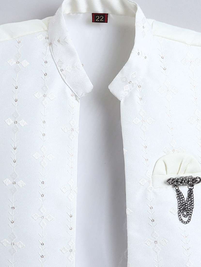 cream polyester sherwani kurtas & kurta set - 22228571 -  Standard Image - 4