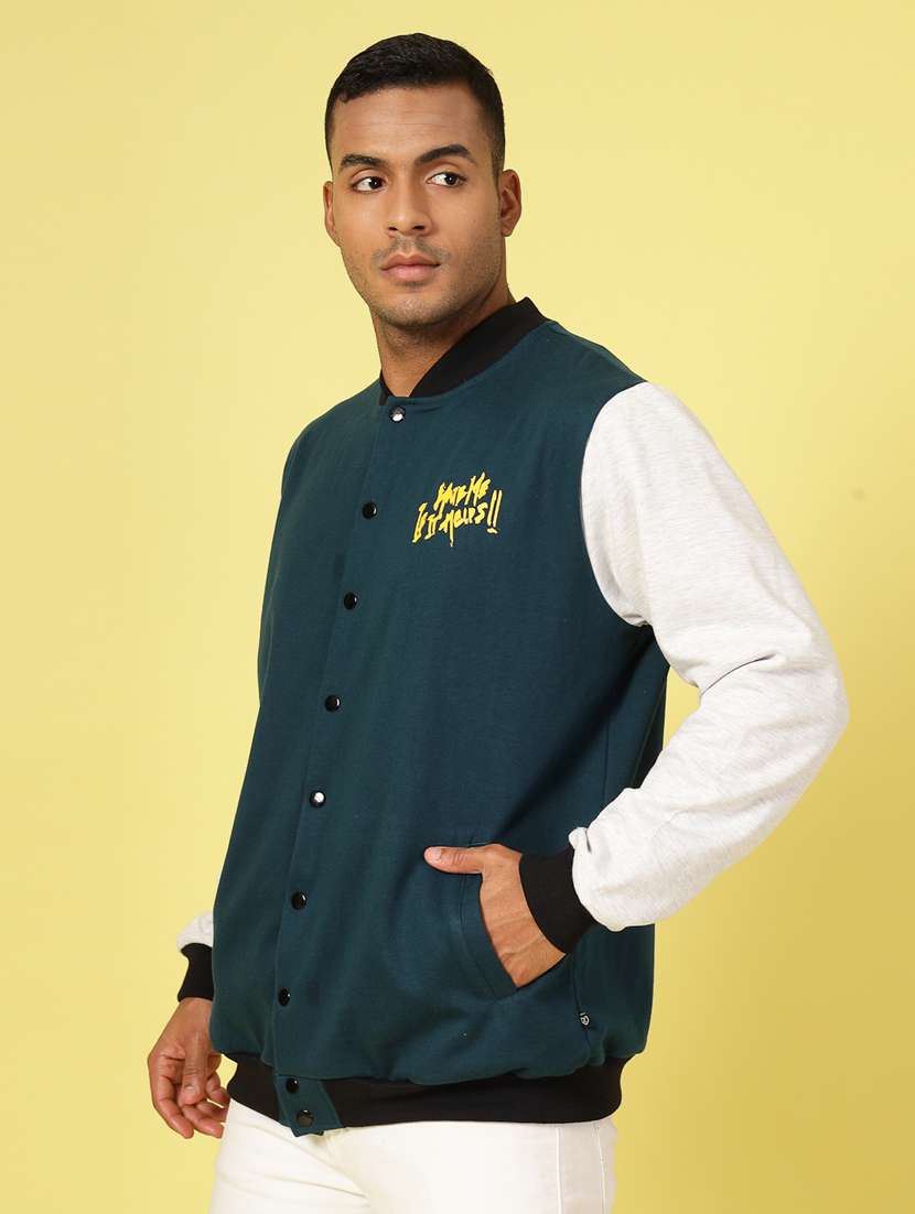 men color block henley neck varsity jacket - 22228676 -  Standard Image - 1