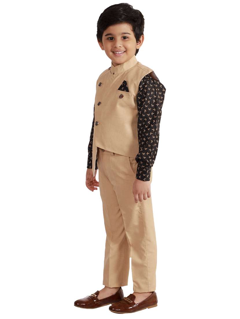 boys solid waistcoat and trouser set with shirt - 22228680 -  Standard Image - 1