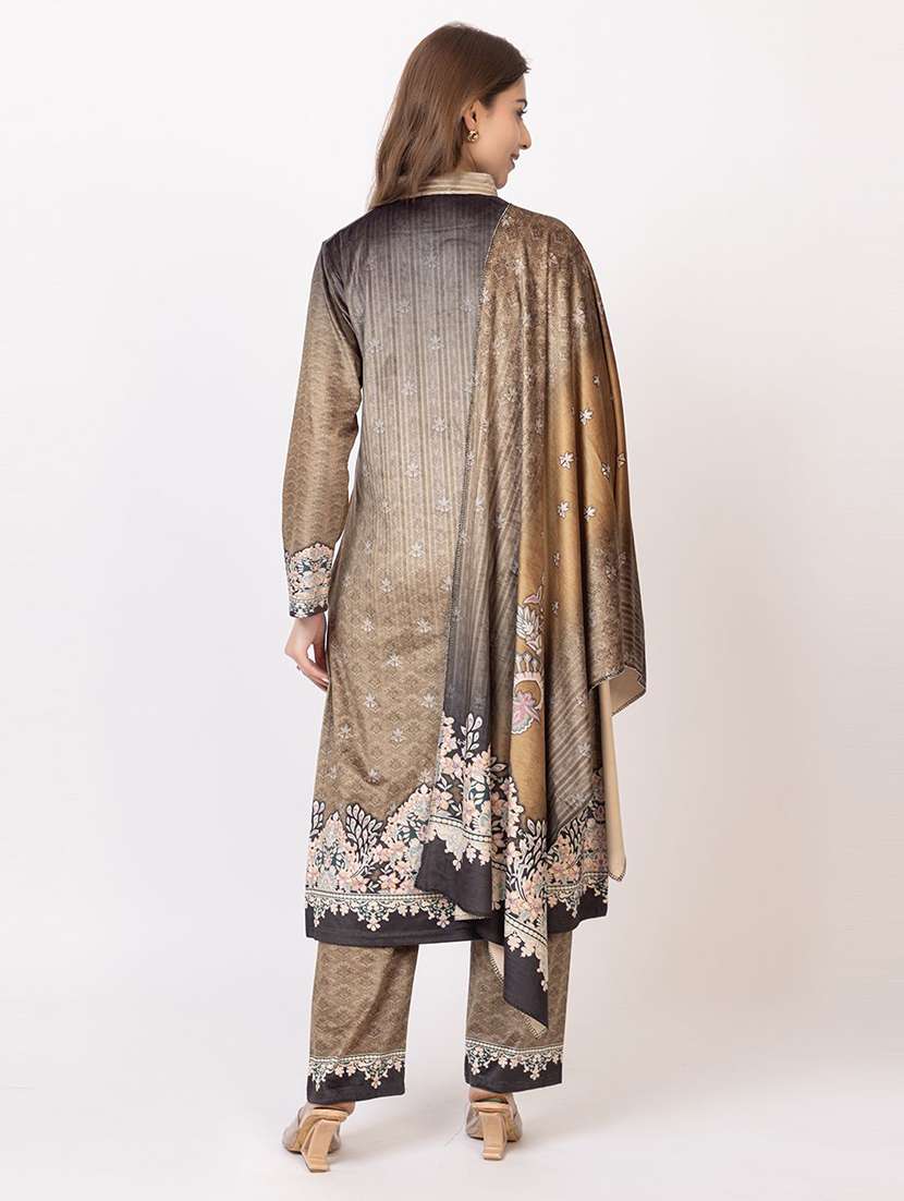 women printed long sleeve woolen kurta and pant set with dupatta - 22228684 -  Standard Image - 4