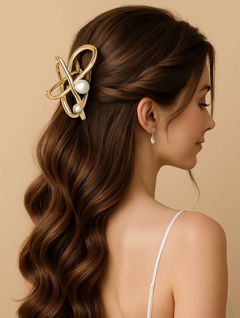 gold pearl hair claw clip for women