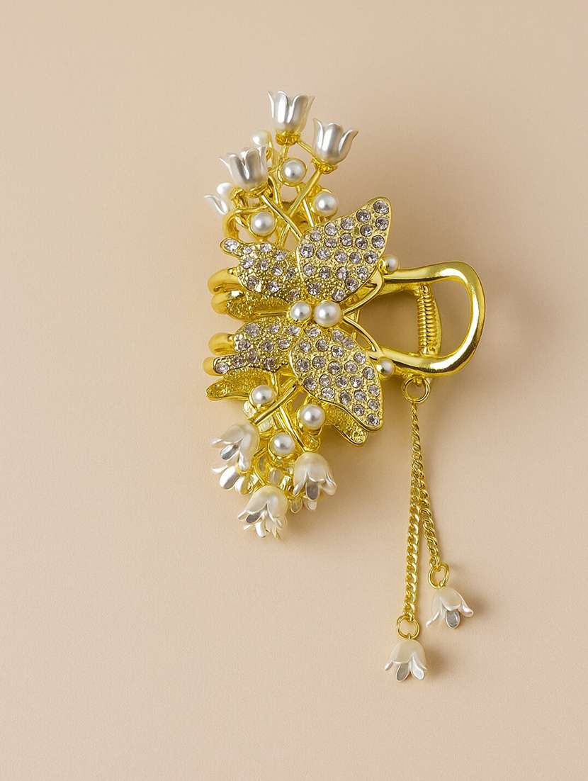 gold butterfly claw clip with pearl - 22228731 -  Standard Image - 1
