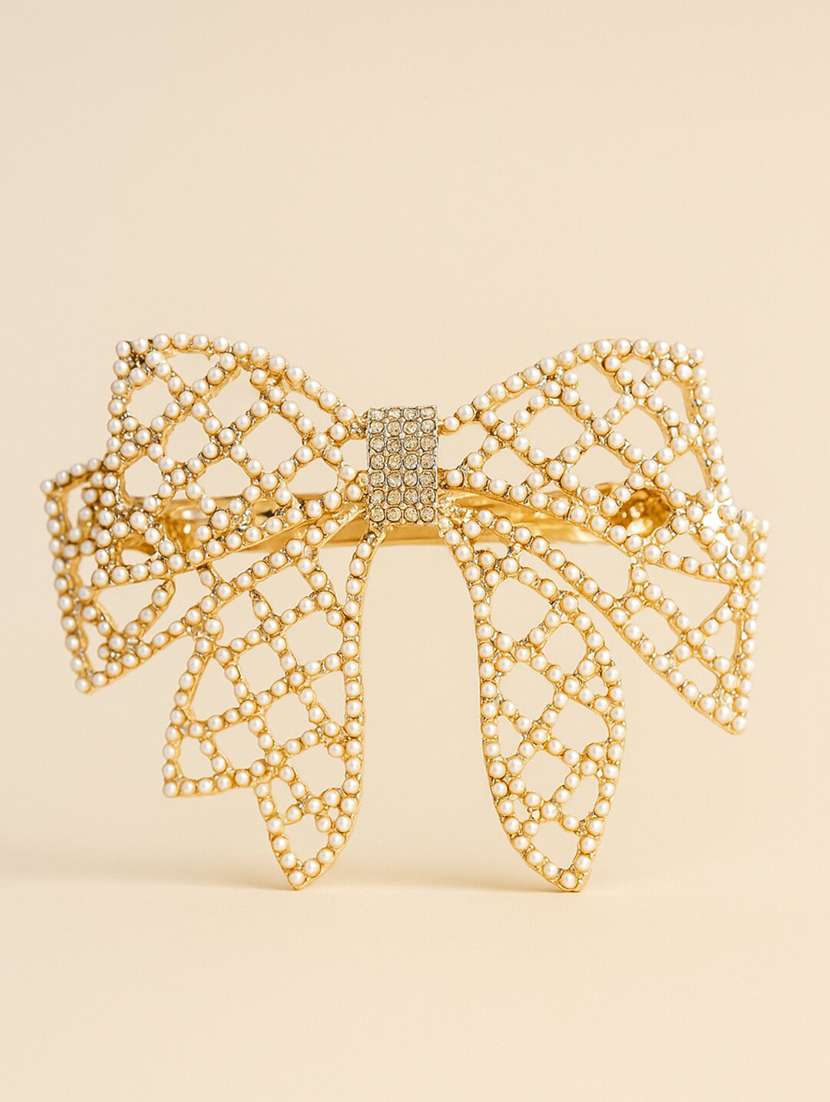 gold pearl bow embellished hair clip - 22228732 -  Standard Image - 1
