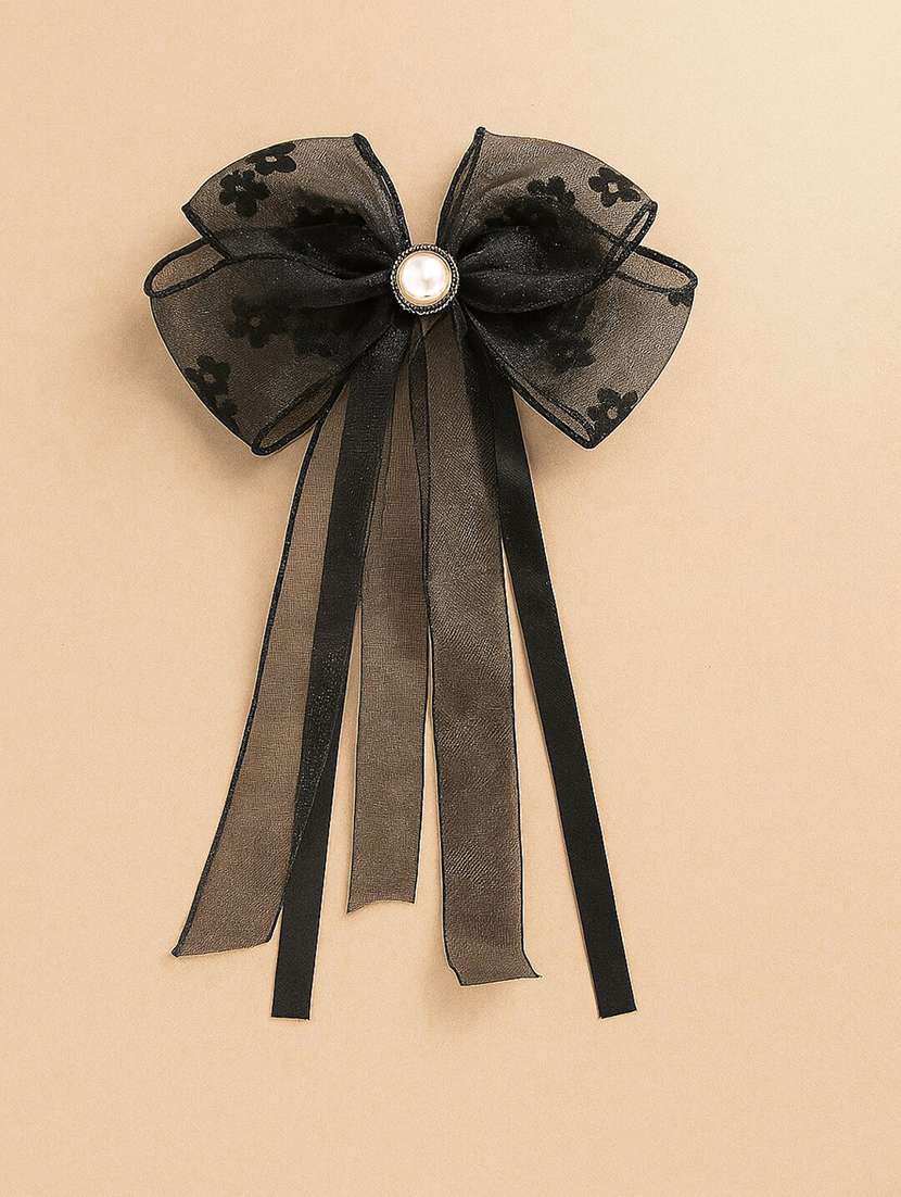women black lace bow hair clip with pearl center - 22228749 -  Standard Image - 1