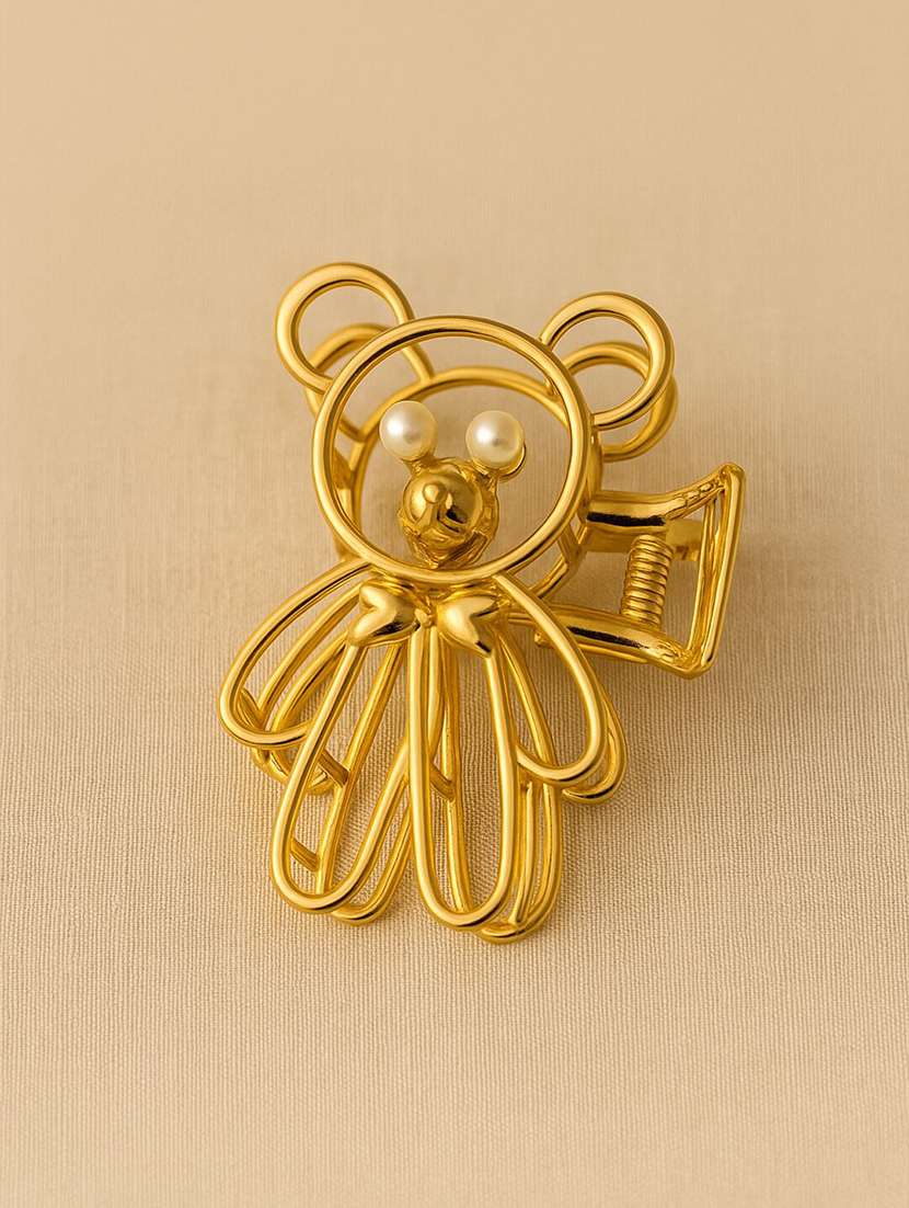 women golden teddy bear pearl accent hair claw for women - 22228787 -  Standard Image - 1