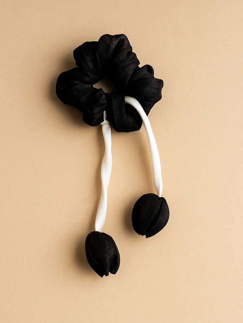 black satin tulip scrunchie with ribbon tails for women - 22228793 -  Standard Image - 1