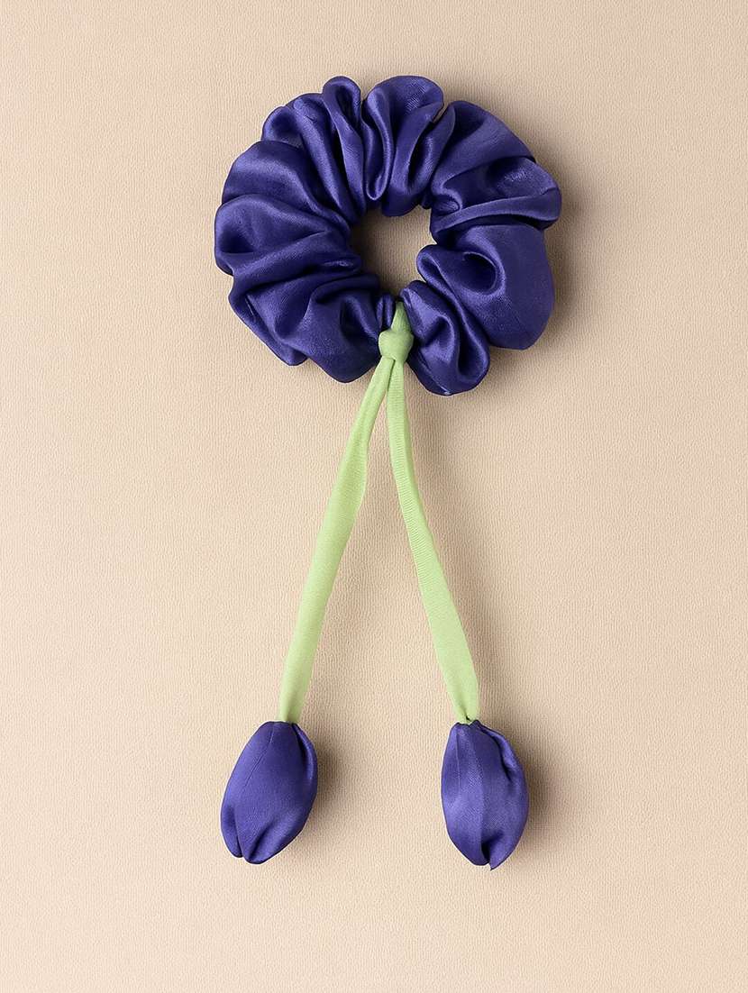 purple satin tulip scrunchie with ribbon tails for women - 22228798 -  Standard Image - 1