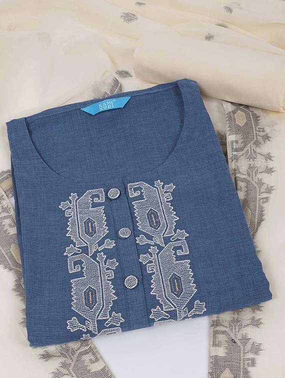 women solid with work embroidered unstitched suit set