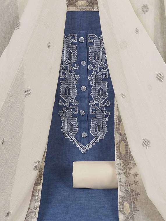 women solid with work embroidered unstitched suit set - 22228837 -  Standard Image - 1