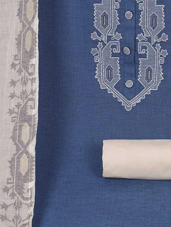 women solid with work embroidered unstitched suit set - 22228837 -  Standard Image - 4