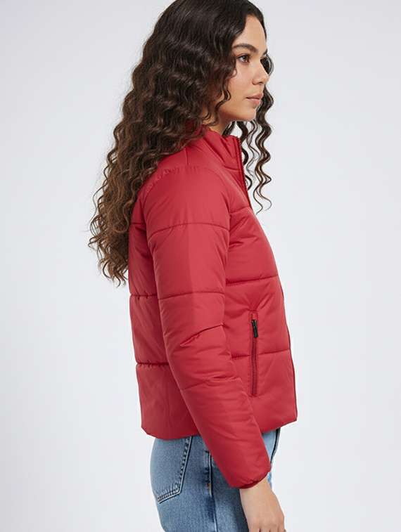 women solid stand collar long sleeve quilted jacket - 22228856 -  Standard Image - 1