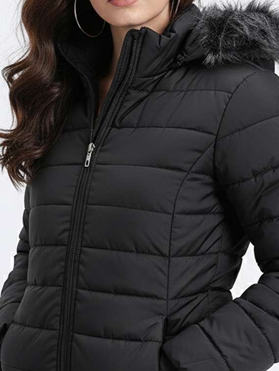 women solid long sleeve hooded quilted jacket - 22228858 -  Standard Image - 4