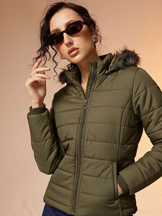 women solid long sleeve hooded quilted jacket - 22228860 -  Standard Image - 1