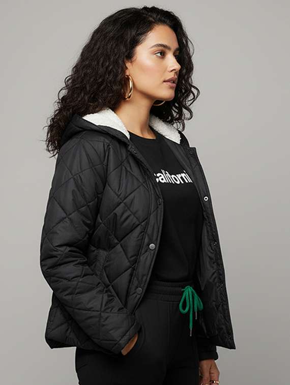 women solid long sleeve hooded quilted jacket - 22228861 -  Standard Image - 1