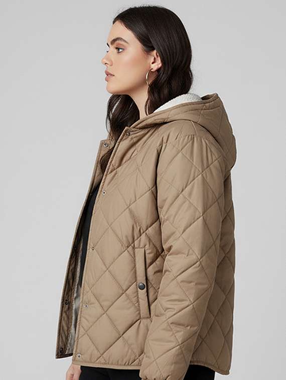 women solid long sleeve hooded quilted jacket - 22228862 -  Standard Image - 1