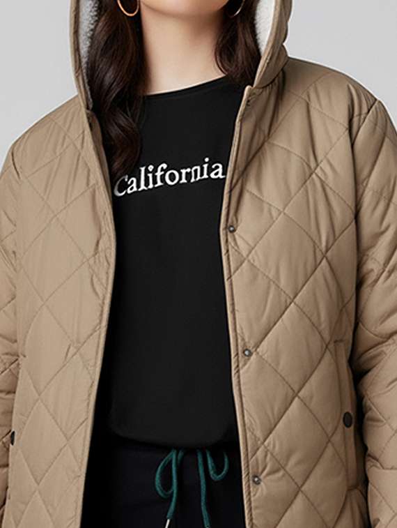 women solid long sleeve hooded quilted jacket - 22228862 -  Standard Image - 4