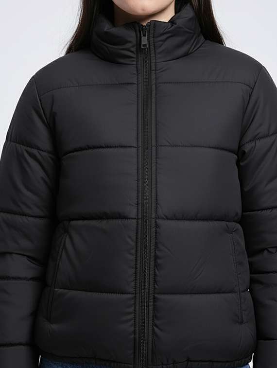 women solid stand collar long sleeve quilted jacket - 22228863 -  Standard Image - 4