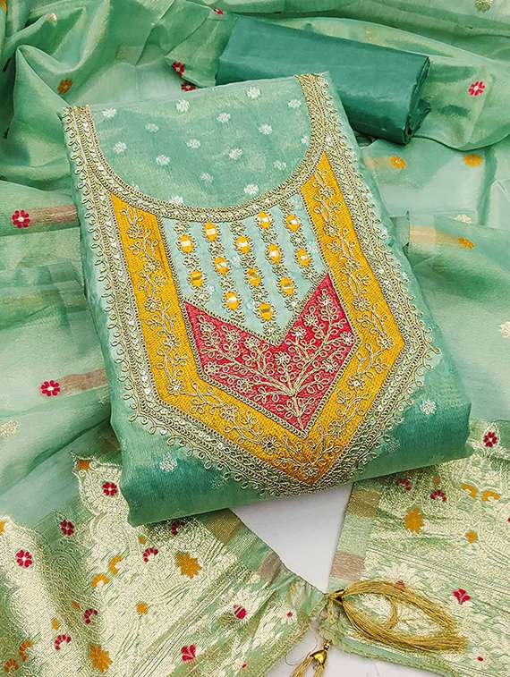 women self design embroidered unstitched suit set