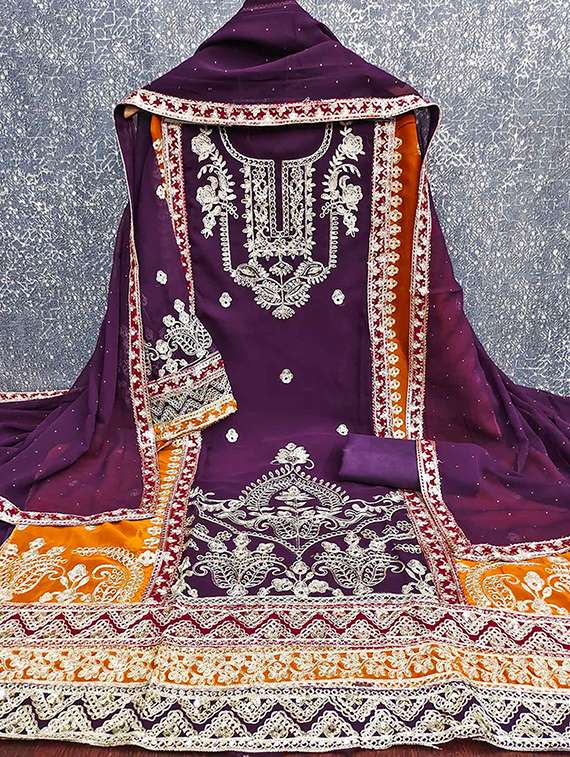 Women Solid With Work Embroidered Unstitched Suit Set - 22228915 -  Standard Image - 1