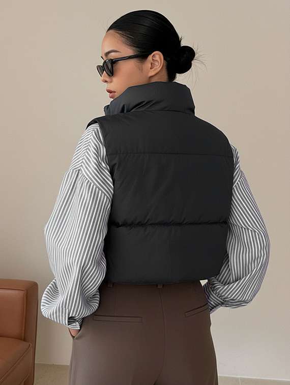 women solid sleeveless puffer jacket - 22228934 -  Standard Image - 4