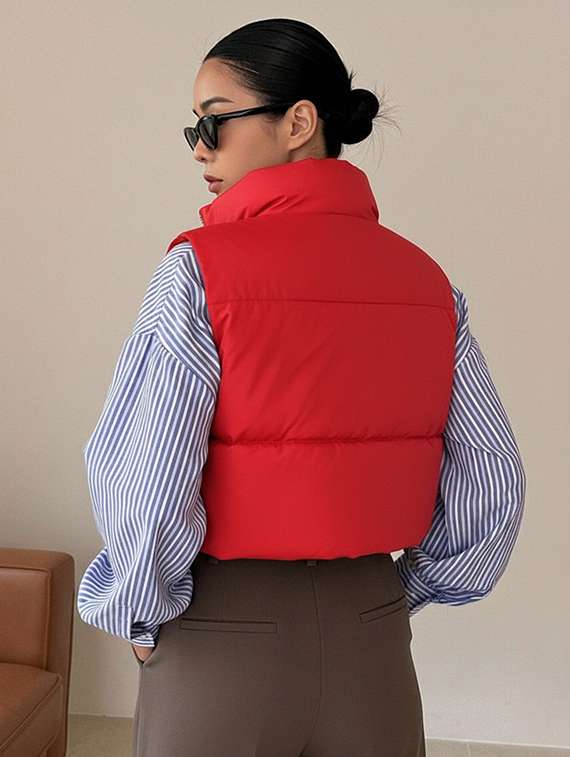 women solid sleeveless puffer jacket - 22228935 -  Standard Image - 4