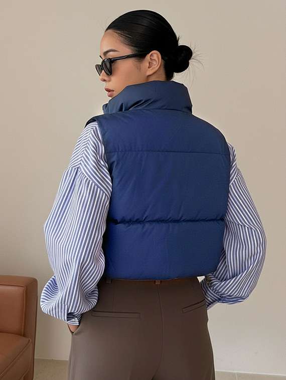 women solid sleeveless puffer jacket - 22228936 -  Standard Image - 4