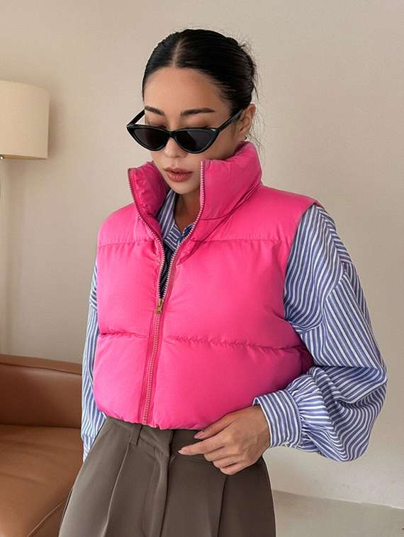 women solid sleeveless puffer jacket - 22228937 -  Standard Image - 1